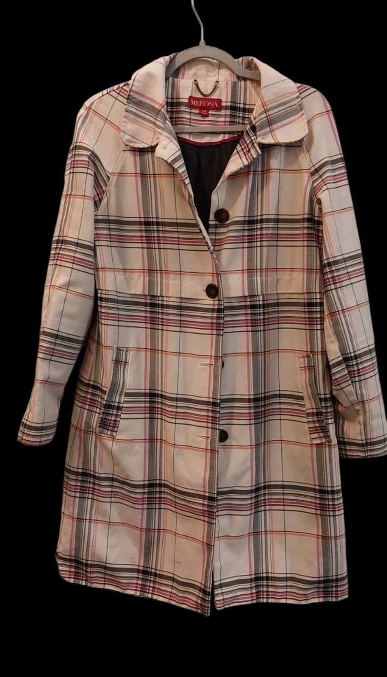 MERONA Women's Plaid Trench Coat - size Large